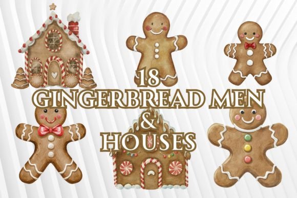 18 Watercolor Gingerbread Men Houses Illustrations