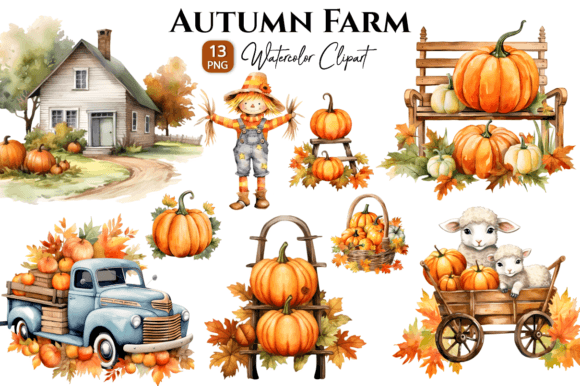 Autumn Farm Watercolor Clipart Png Illustrations Review