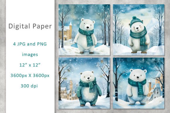 Bear Watercolor Digital Papers: Illustrations for Crafters