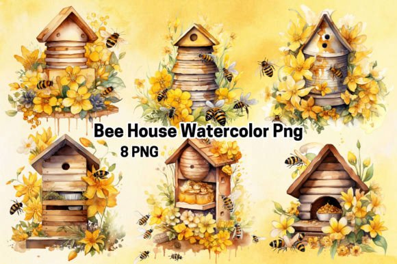 Bee House Watercolor Png: Illustrations for Branding