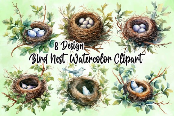 Bird Nest Watercolor Clipart for Brand Illustrations