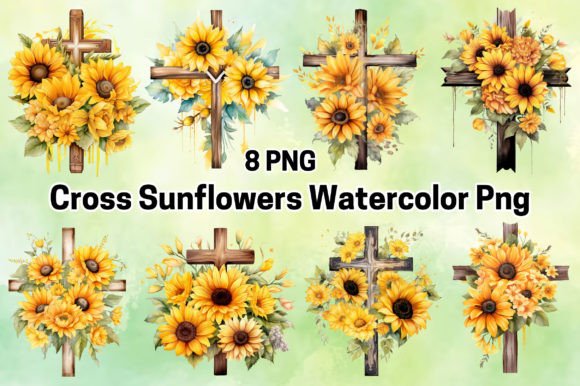 Cross Sunflowers Watercolor Png: Illustrations for Branding