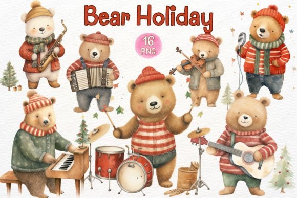 Cute Bear Holiday Watercolor Illustrations for Branding