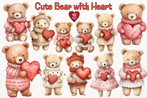 Cute Bear with Heart Watercolor Clipart: Illustrations Review