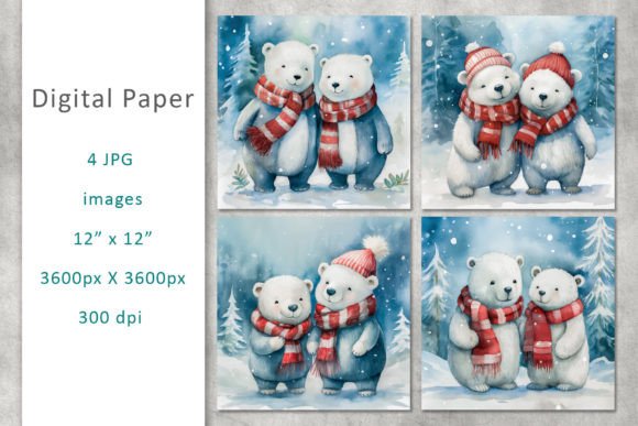 Cute Bears Watercolor Digital Paper: Illustrations Review