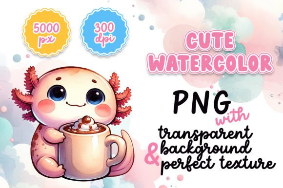 Cute Watercolor Axolotl with Hot Cocoa Illustrations Review