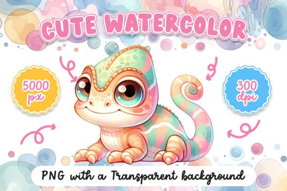 Cute Watercolor Cameleon Illustrations for Editorial Design