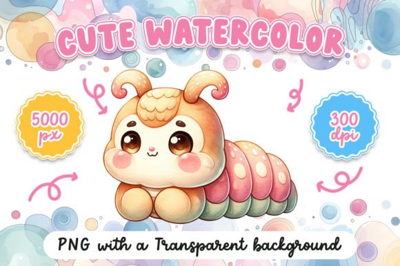 Cute Watercolor Caterpillar Illustrations for Branding