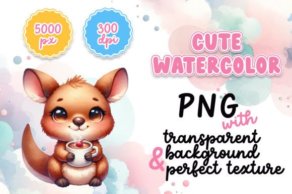 Cute Watercolor Kangaroo Illustrations for Commercial Use