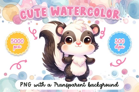 Cute Watercolor Skunk Illustrations for Digital Products
