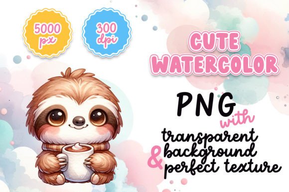 Cute Watercolor Sloth with Hot Cocoa Illustrations