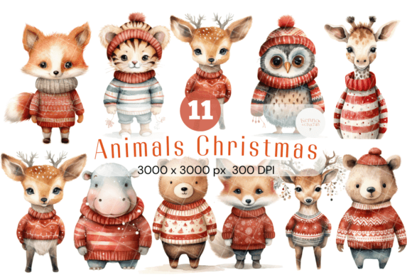 Cute Winter Animals Clipart: Watercolor Illustrations