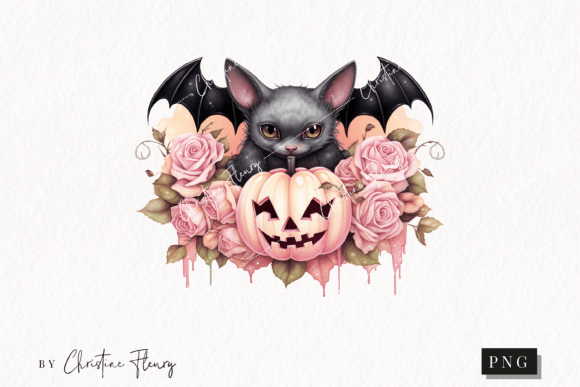 Pastel Pink Watercolor Bat Clipart Illustrations