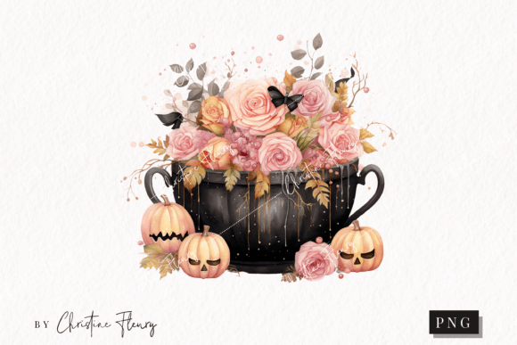 Pastel Pink Watercolor Cauldron Clipart Illustrations