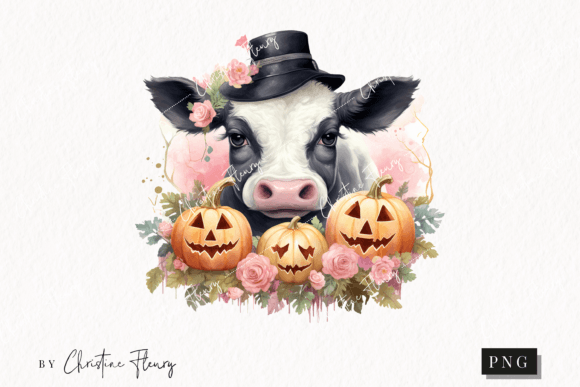 Pastel Pink Watercolor Cow Clipart for Illustrations