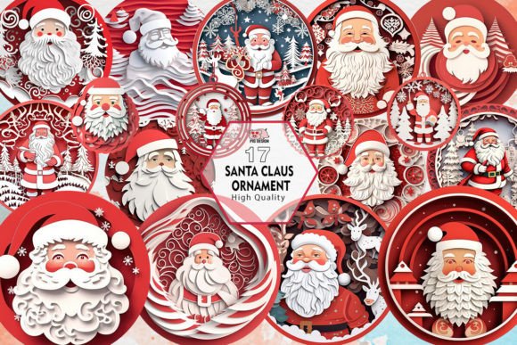 Santa Claus Ornament Watercolor Clipart Illustrations