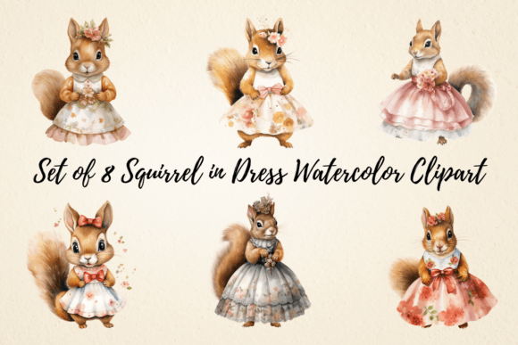Squirrel in Dress Watercolor Clipart for Illustrations