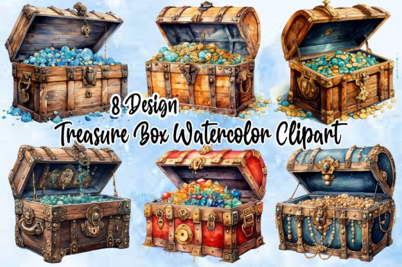 Treasure Box Watercolor Clipart for Illustrations