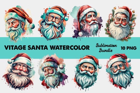 Vintage Santa Watercolor Bundle: Illustrations for Branding