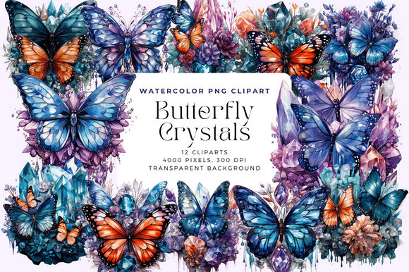 Watercolor Butterfly Crystals Cliparts Review