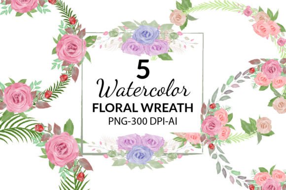 Watercolor Floral Wreath Clipart Set: Editorial Illustrations