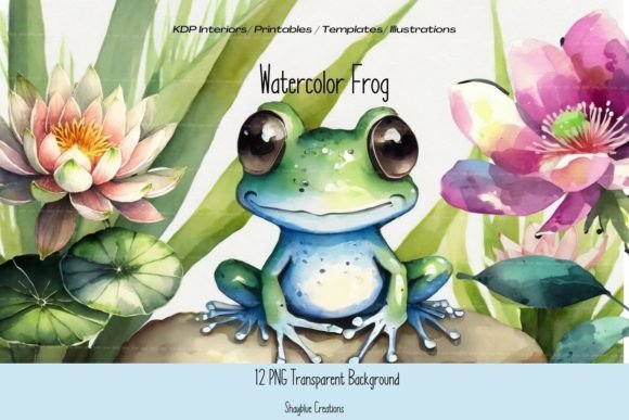 Watercolor Frog PNG Clipart Bundle Illustrations