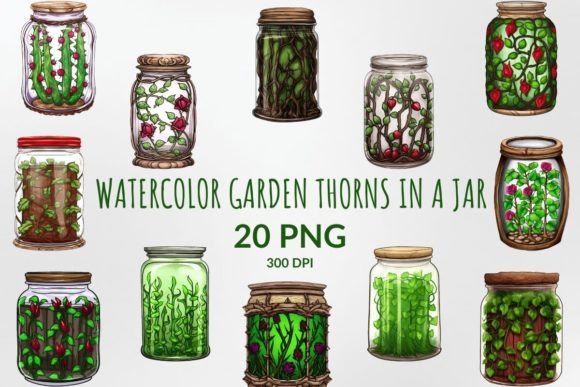 Watercolor Garden Thorns in a Jar Bundle Illustrations