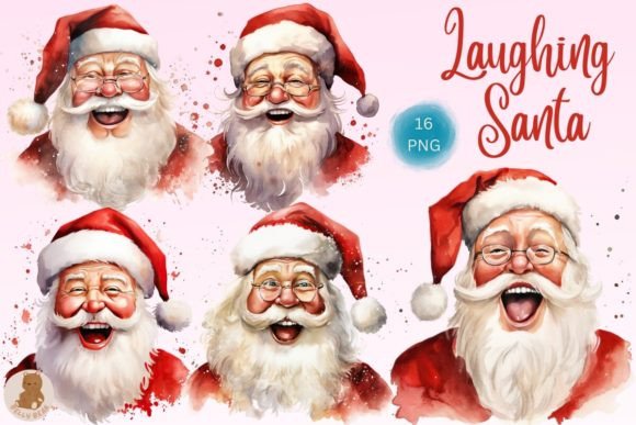 Watercolor Laughing Santa Clipart for Illustrations