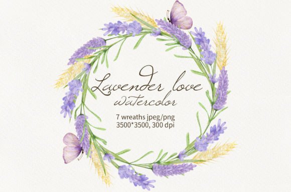 Watercolor Lavender Arrangement Wreaths Illustrations