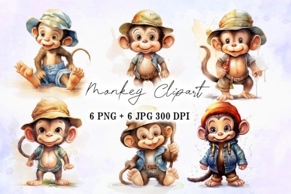 Watercolor Monkey Hat Illustrations for Editorial Design