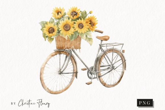 Watercolor Sunflower Bicycle Illustrations for Blogs