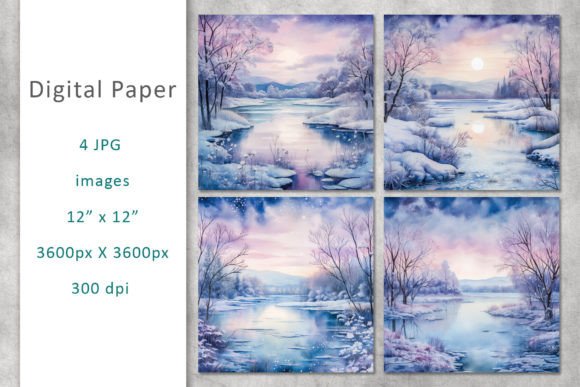 Winter Landscape Watercolor Paper for Illustrations